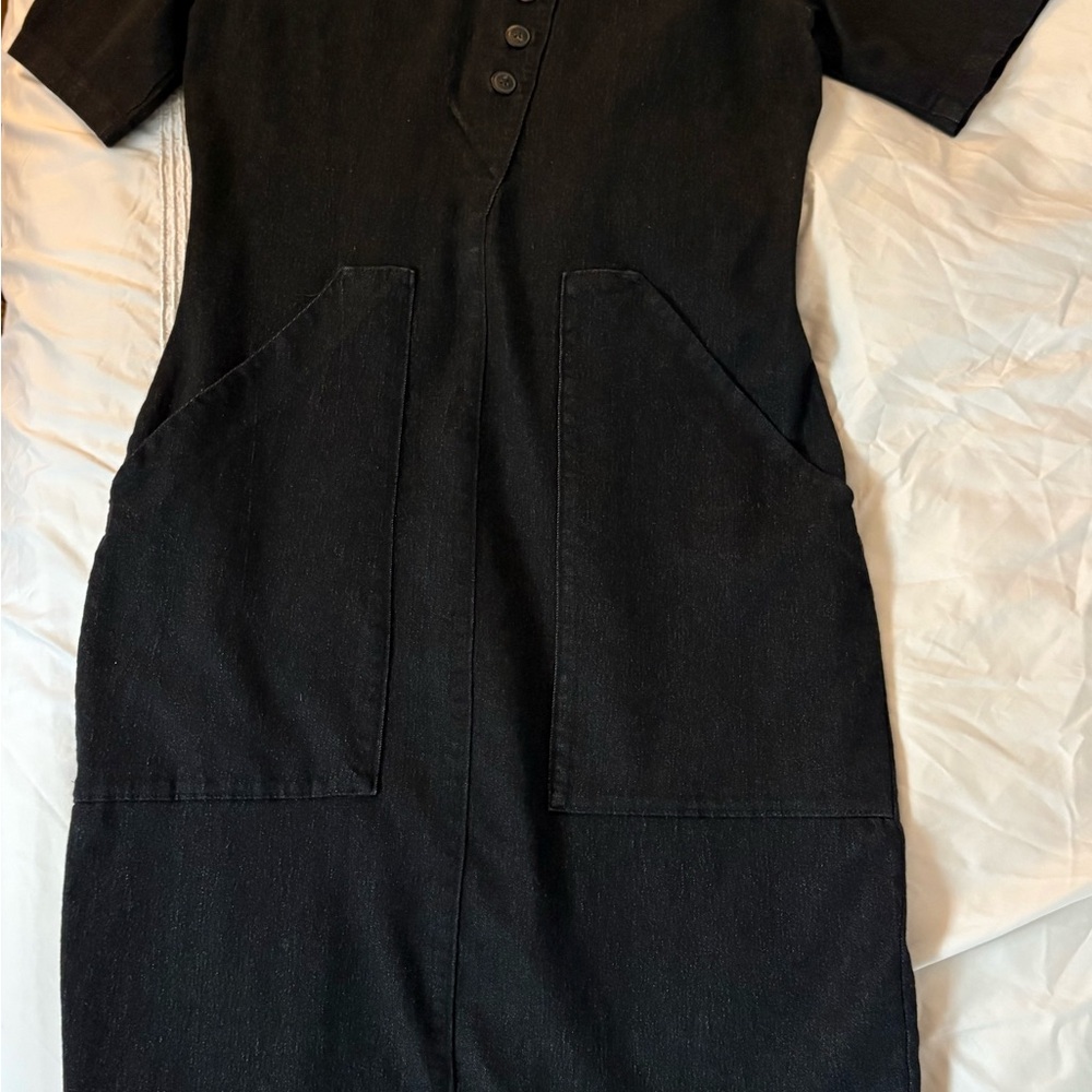 Black Women's Jeans Dress with Front Patch Pockets